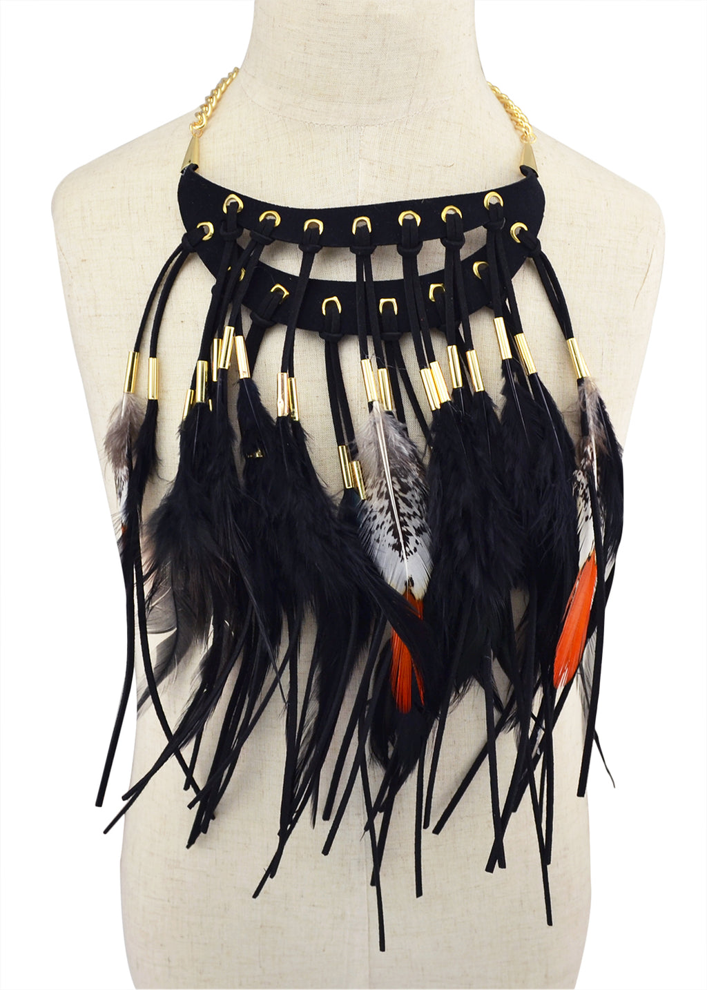 Black Brown Long Feather Pendants Indian Ethnic Necklace Vintage Bohemia African Hyperbole Hippie Charm Collar Statement Jewelry