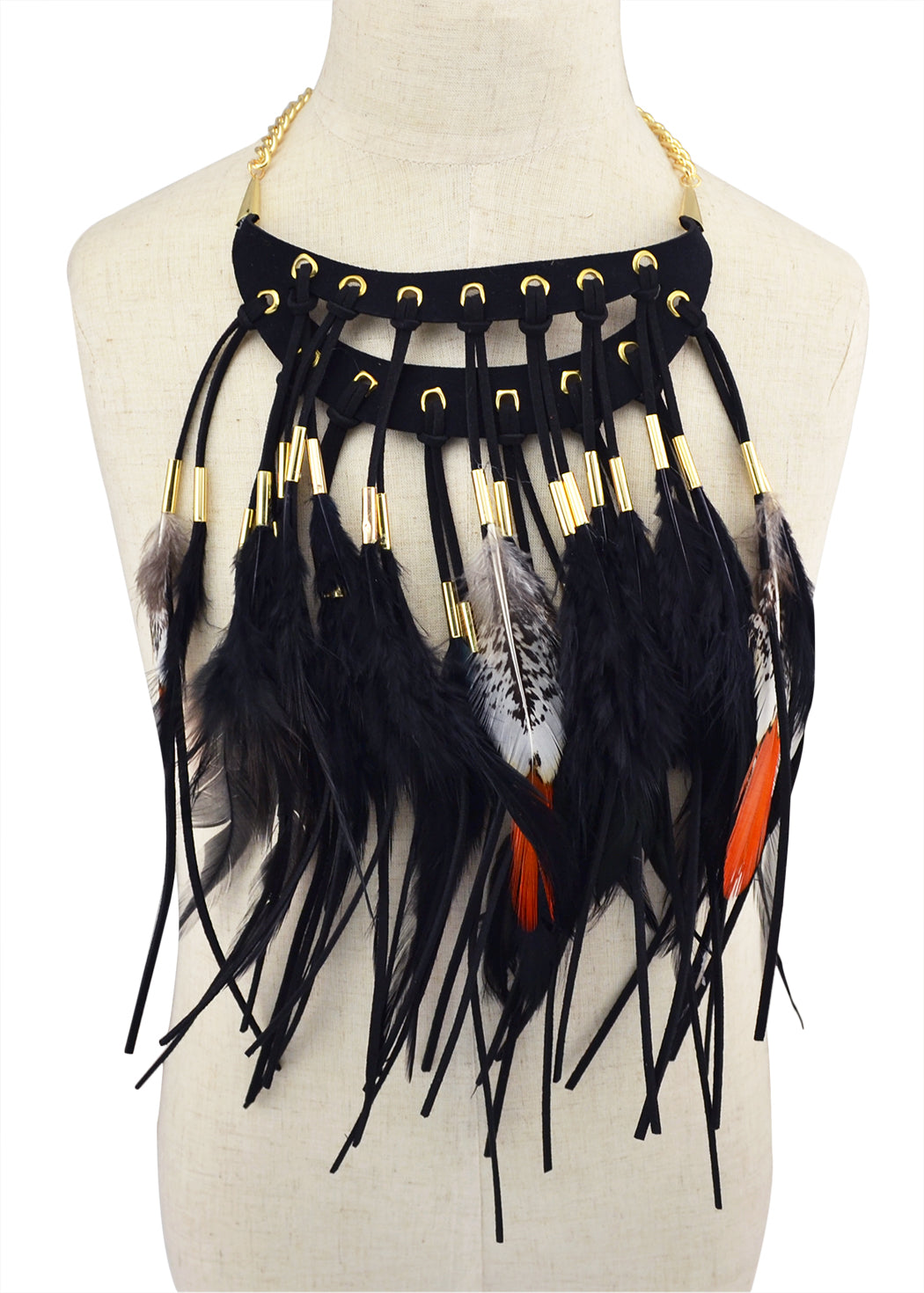 Black Brown Long Feather Pendants Indian Ethnic Necklace Vintage Bohemia African Hyperbole Hippie Charm Collar Statement Jewelry