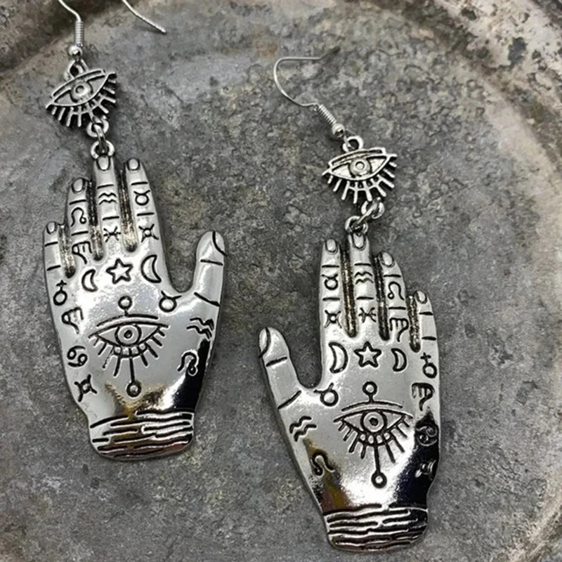 1 Pair Bohemian Hand of Hamsa Earrings for Good Luck,Large Hand of Fatima Earrings,Evil Eye Earrings,Modern Hippie,Gothic Boho