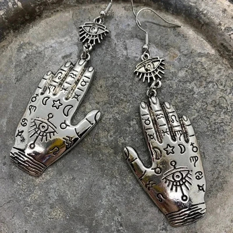 1 Pair Bohemian Hand of Hamsa Earrings for Good Luck,Large Hand of Fatima Earrings,Evil Eye Earrings,Modern Hippie,Gothic Boho