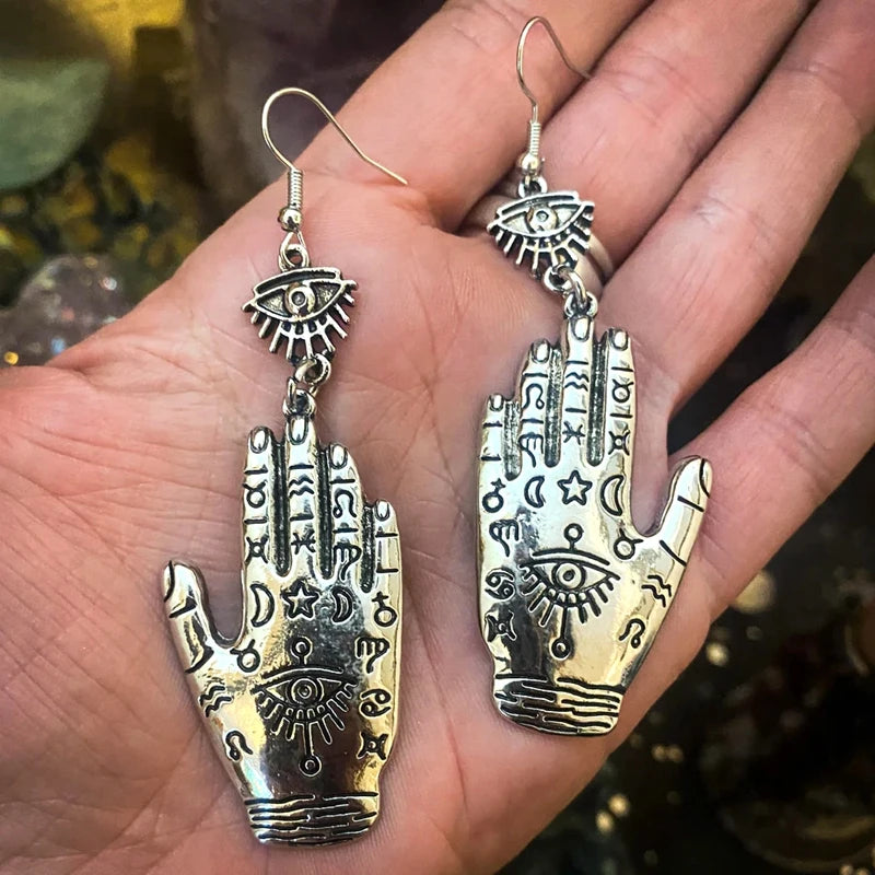 1 Pair Bohemian Hand of Hamsa Earrings for Good Luck,Large Hand of Fatima Earrings,Evil Eye Earrings,Modern Hippie,Gothic Boho