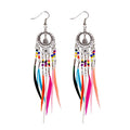 Ethnic Long Bohemia Feather Beaded Earrings For Women Dreamcatcher Round Wood Indian Gypsy Hippie Earrings Boucle D'oreille