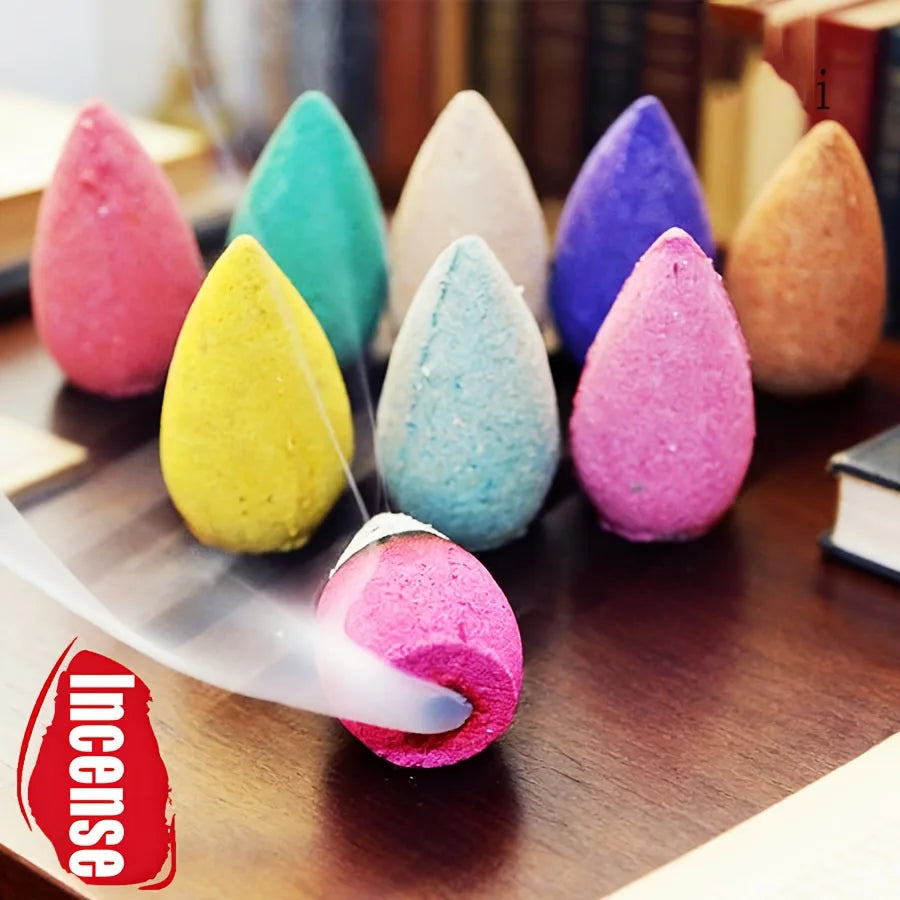 101 High-Quality Natural Backflow Incense Cones, with a Mix of 9 Fragrances Including Jasmine, Lemon, Lavender, Lemongrass, Tulip, Mint, Green Tea, Agarwood, Rose, Etc., with a Rich Aroma, Long-Lasting Burning, Creating an Ae