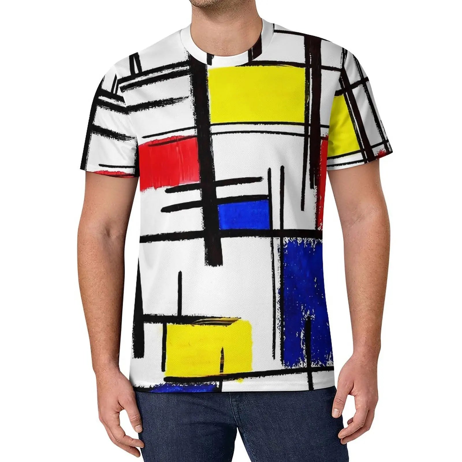 De Stijl Print T Shirt Mondrian Inspired Hippie T Shirts Short-Sleeve Custom Tshirt Fun Oversized Top Tees