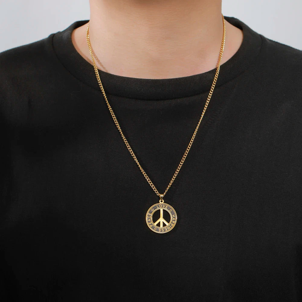 Dawapara Peace Sign Symbol Necklace Peace Love Happiness Blessing Pendant Stainless Steel Jewelry Hippie Accessories
