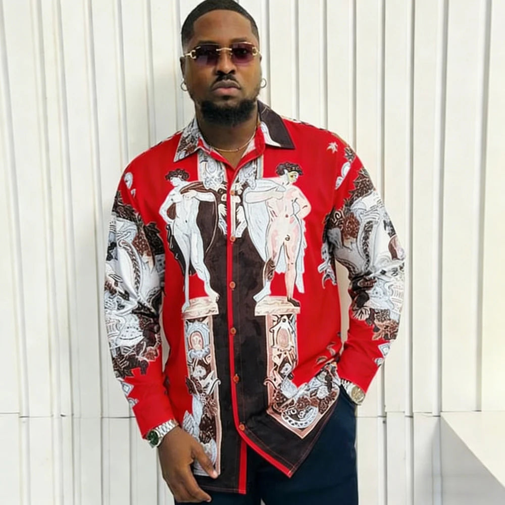 Men's French Long Sleeve Shirt Baroque Pattern High Definition Printed Shirt Hawaii Vacation Social Men's Clothes Quick Drying