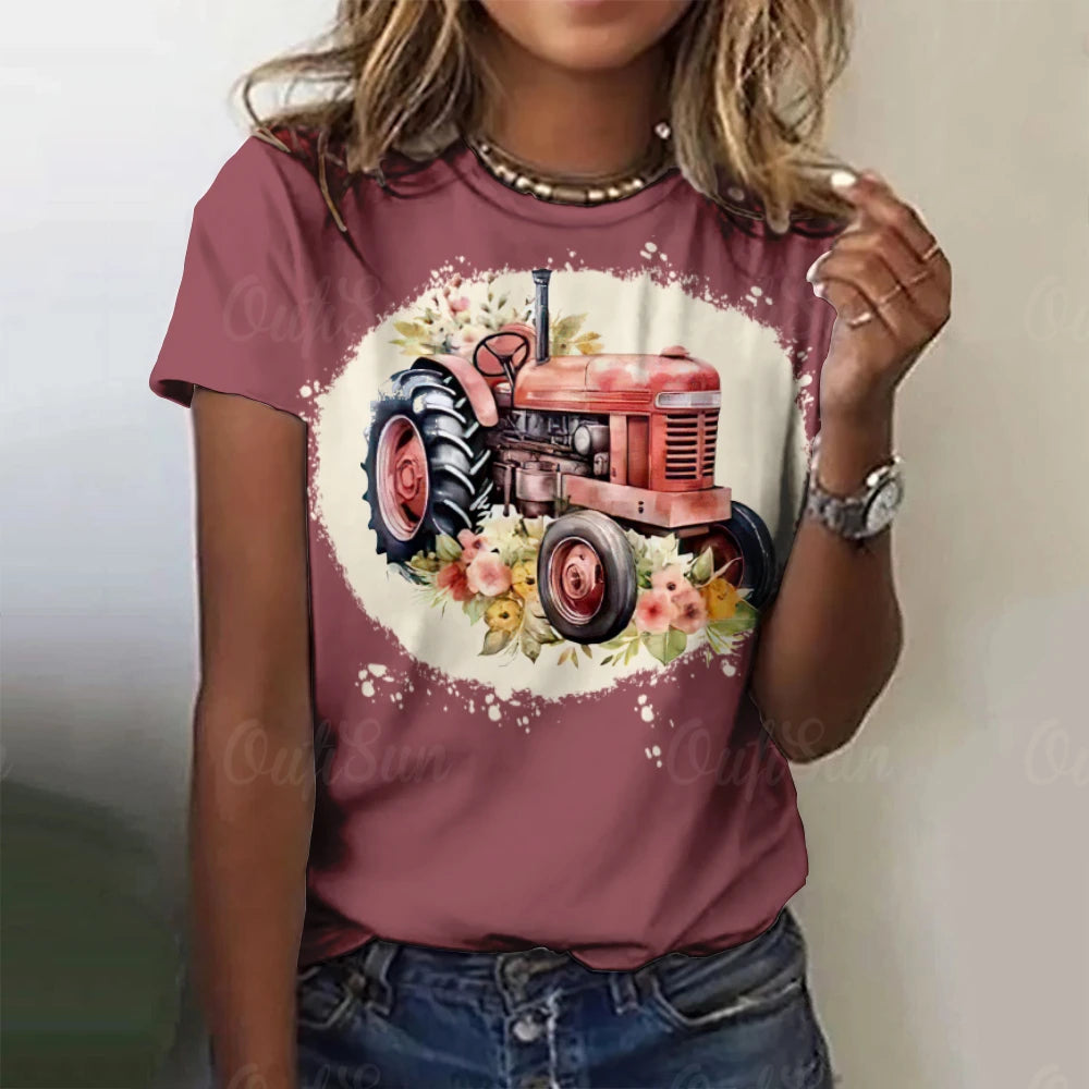 2025 New Women's T-shirt Cartoon Car Print Hippie Bus Tops Women's Trending Clothes Fashion Short Sleeve Shirt Funny Tee Tops