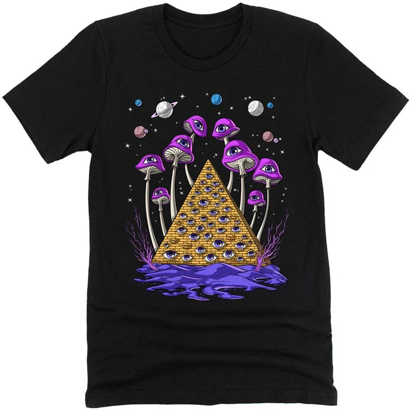 Fantasy Mushrooms Hippie Men T-shirt Solid Simple Print Graphic Short Sleeve T-shirts Alien Dwarf Print Summer Funny Tee Top