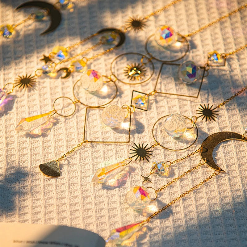 Crystal Suncatcher Moon Star Rainbow Sun Catcher Wind Chime Pendant Sun Catcher Pendants Outdoor Garden Yard Hanging Decor