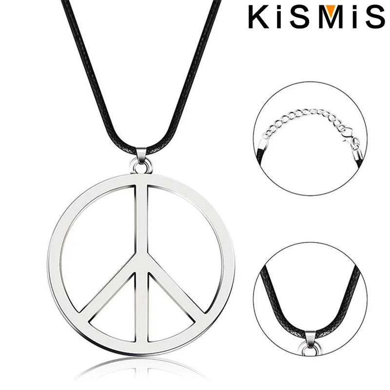Hippie Stainless Steel Silver Peace Sign Pendant Necklace for Men Women Trendy Jewelry Gift