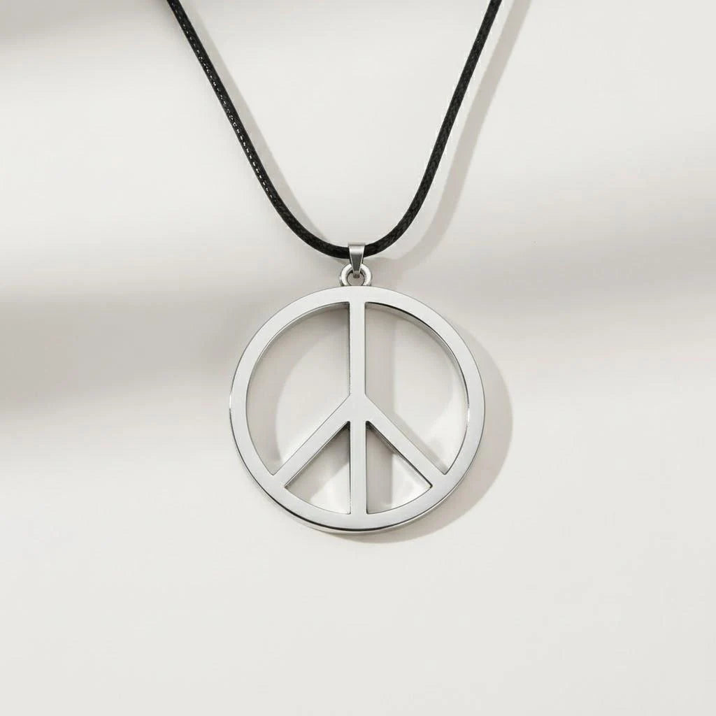 Hippie Stainless Steel Silver Peace Sign Pendant Necklace for Men Women Trendy Jewelry Gift