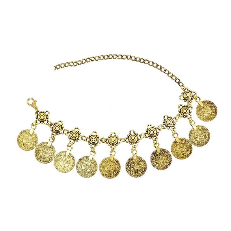 Vintage Silvery Golden Coins Bracelet for Women Men Boho Hippie Beach Party Turkish Marseille Ethnic Bracelets Metal Jewelry