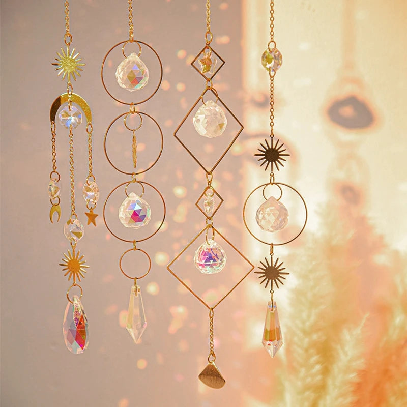 Crystal Suncatcher Moon Star Rainbow Sun Catcher Wind Chime Pendant Sun Catcher Pendants Outdoor Garden Yard Hanging Decor