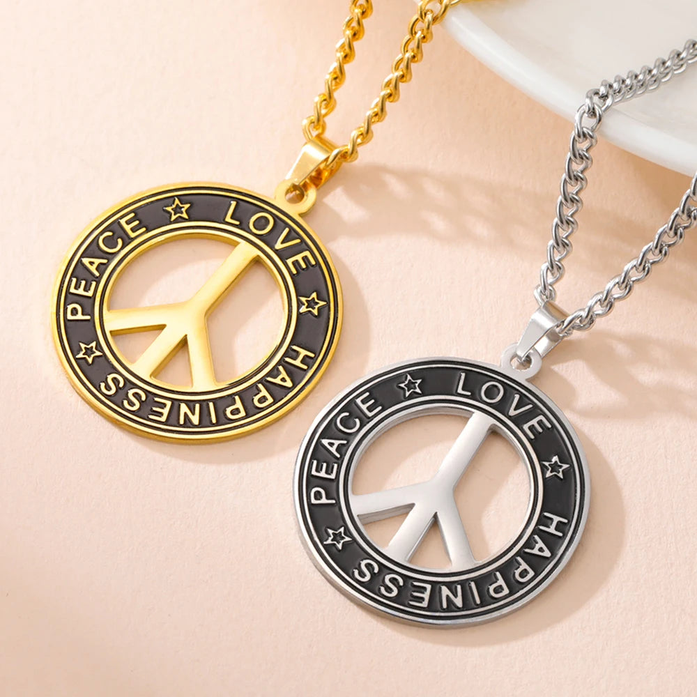 Dawapara Peace Sign Symbol Necklace Peace Love Happiness Blessing Pendant Stainless Steel Jewelry Hippie Accessories