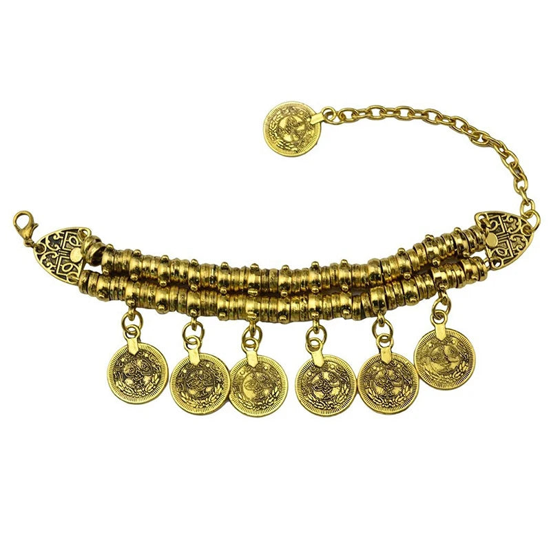 Vintage Silvery Golden Coins Bracelet for Women Men Boho Hippie Beach Party Turkish Marseille Ethnic Bracelets Metal Jewelry
