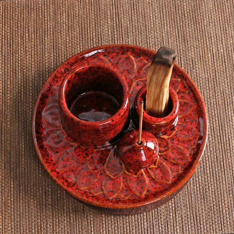 4-in-1 Ceramic Incense Burner for Aromatherapy Meditation Yoga and Home Decor Includes Sage Holder and Incense Holder for Sticks