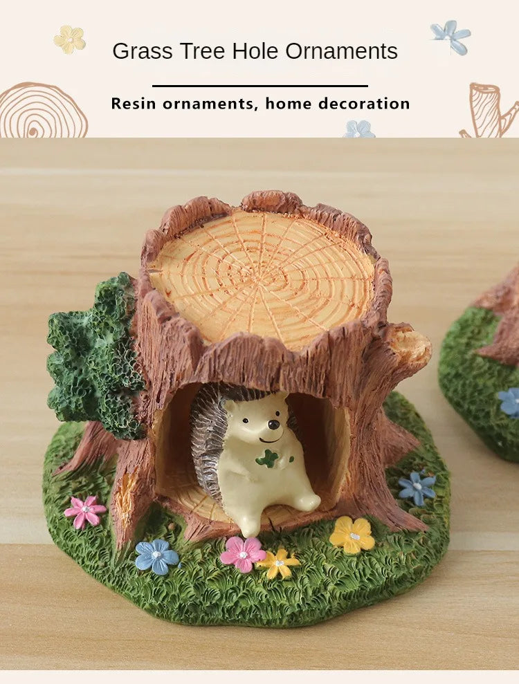 Cute Grassland Tree Hole Decoration Creative Micro Landscape Cartoon Ins Home Decoration Resin Crafts Home Decor Fairy Garden