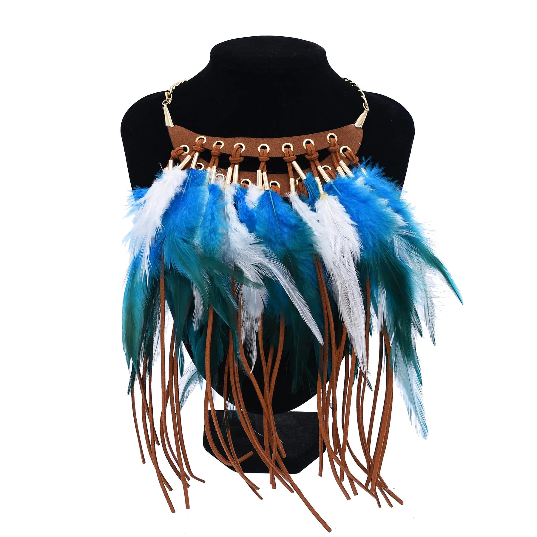 Black Brown Long Feather Pendants Indian Ethnic Necklace Vintage Bohemia African Hyperbole Hippie Charm Collar Statement Jewelry