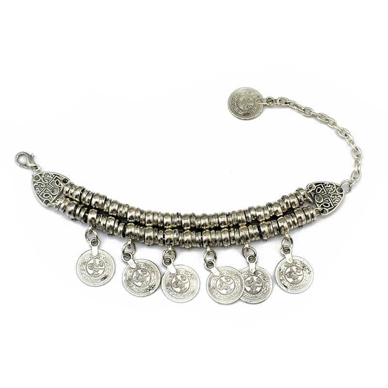 Vintage Silvery Golden Coins Bracelet for Women Men Boho Hippie Beach Party Turkish Marseille Ethnic Bracelets Metal Jewelry