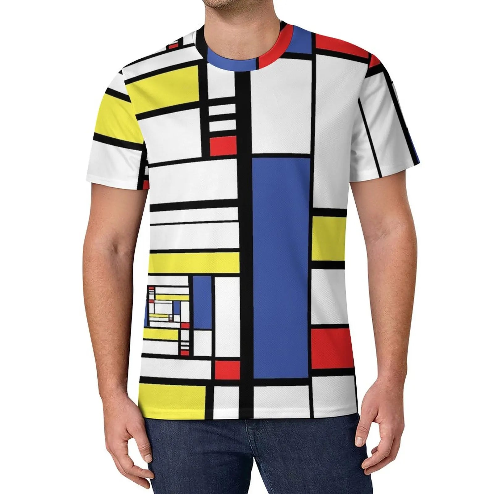 De Stijl Print T Shirt Mondrian Inspired Hippie T Shirts Short-Sleeve Custom Tshirt Fun Oversized Top Tees