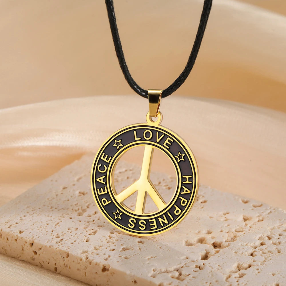 Dawapara Peace Sign Symbol Necklace Peace Love Happiness Blessing Pendant Stainless Steel Jewelry Hippie Accessories