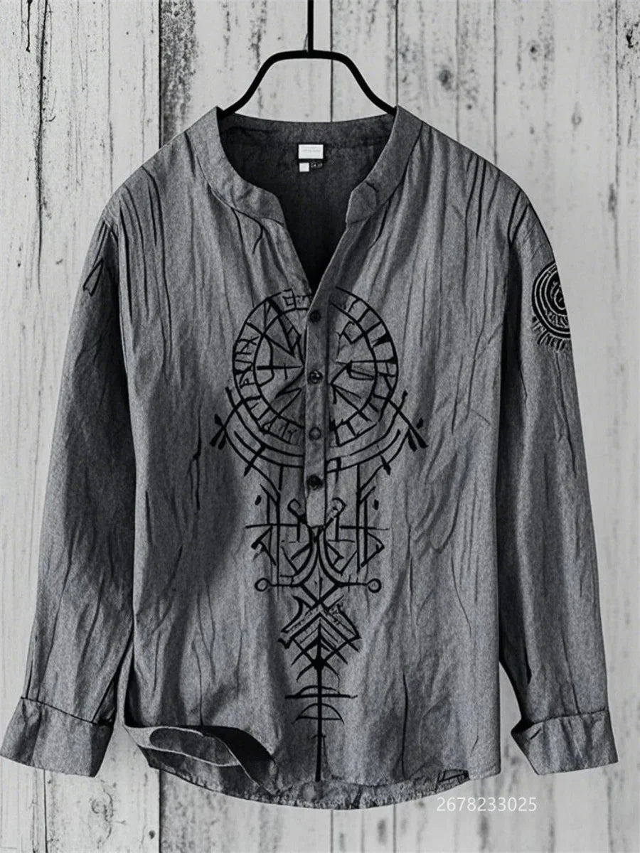 Men's shirt V-neck linen shirt, holiday beach Hawaiian shirt, HD pattern, high quality comfortable soft fabric fashion design