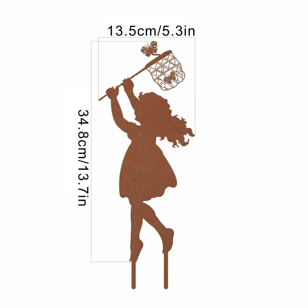 Charming Metal Silhouette Garden Decoration Ideal For Farmhouse Style Adding A Touch Of Whimsy With Boy And Girl Design