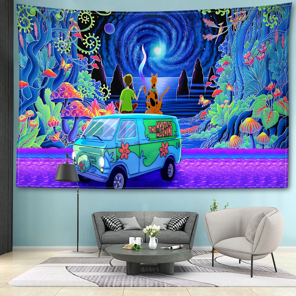 Trippy Mushroom Forest Tapestry scooby