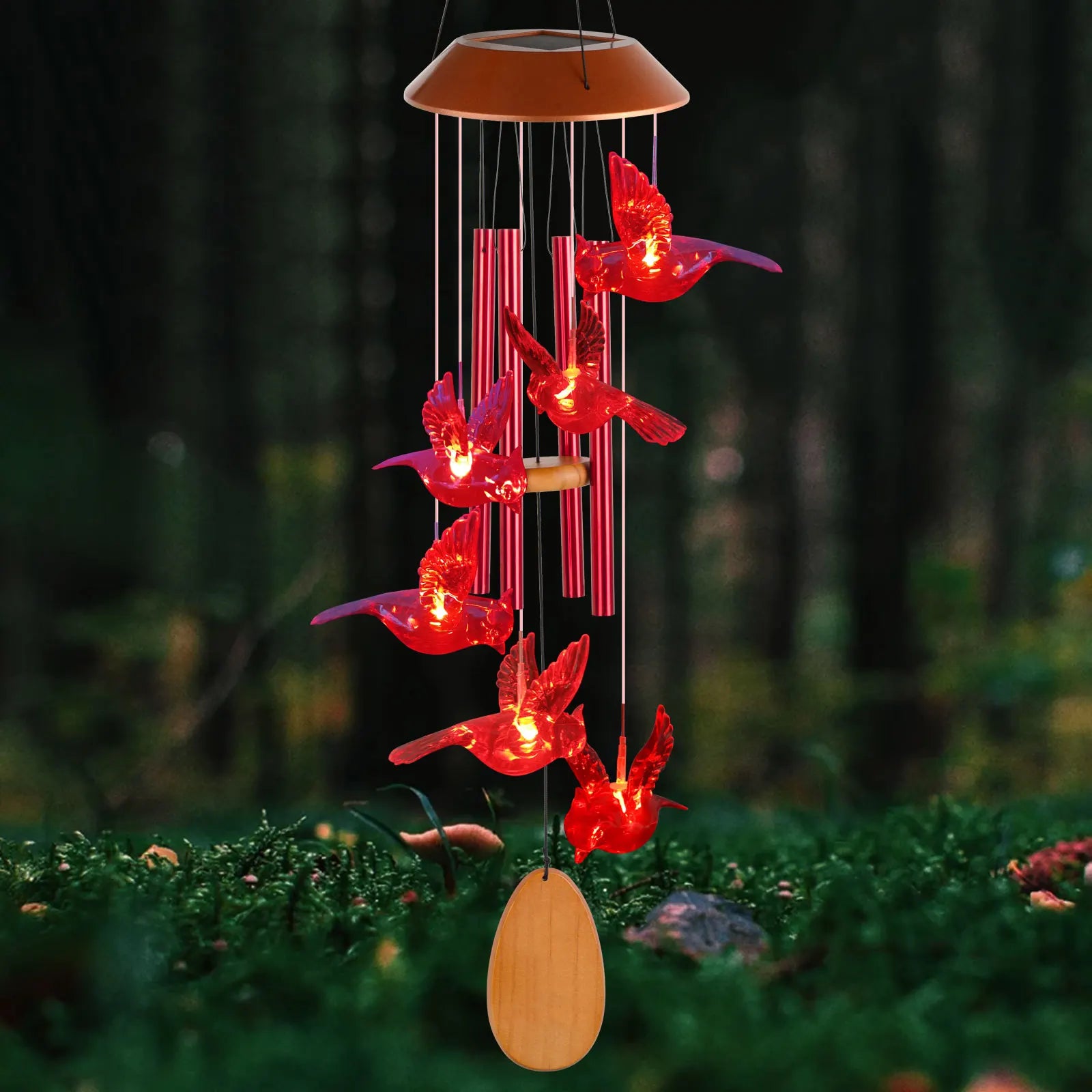 Solar Wind Chimes, Christmas Gifts for Mom & Grandma, Wooden Cardinal with Aluminum Tubes, Outdoor Garden Decor for Valentine‘s