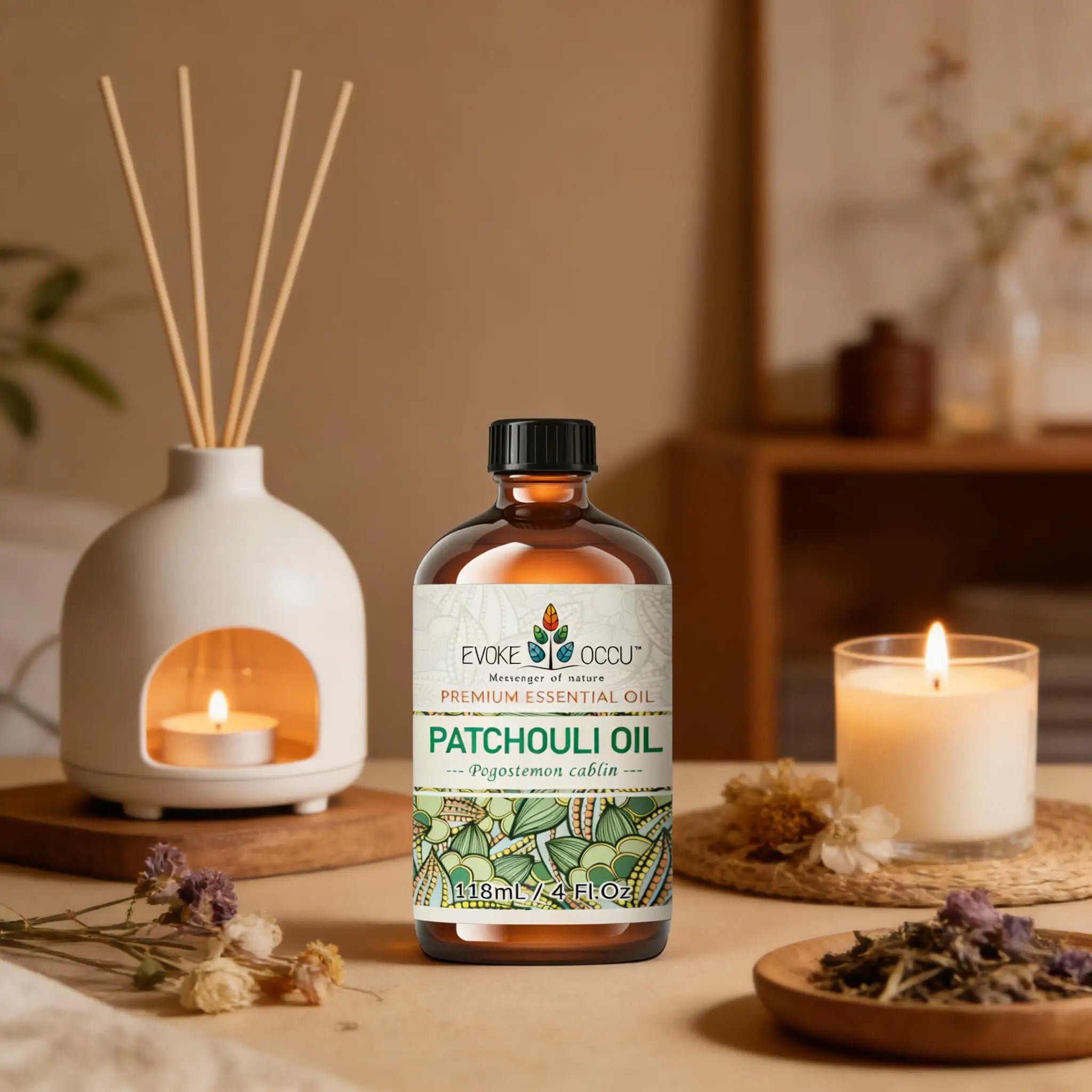 EVOKE OCCU Patchouli Essential Oil, Pure Patchouli Oil for Diffuser Massage Fragrance DIY Candle Soap Making-118ML/4 Fl.Oz