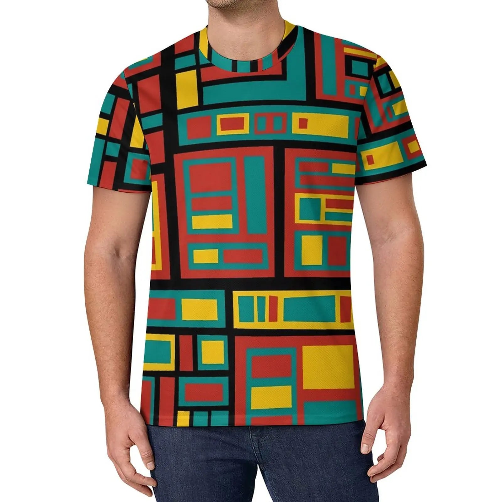 De Stijl Print T Shirt Mondrian Inspired Hippie T Shirts Short-Sleeve Custom Tshirt Fun Oversized Top Tees