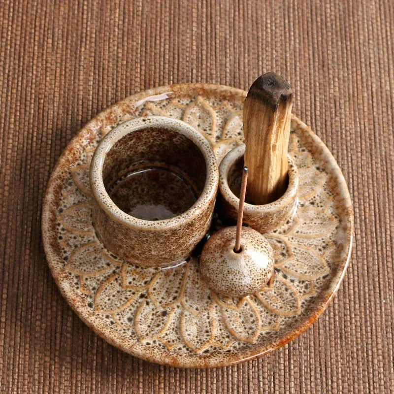 4-in-1 Ceramic Incense Burner for Aromatherapy Meditation Yoga and Home Decor Includes Sage Holder and Incense Holder for Sticks
