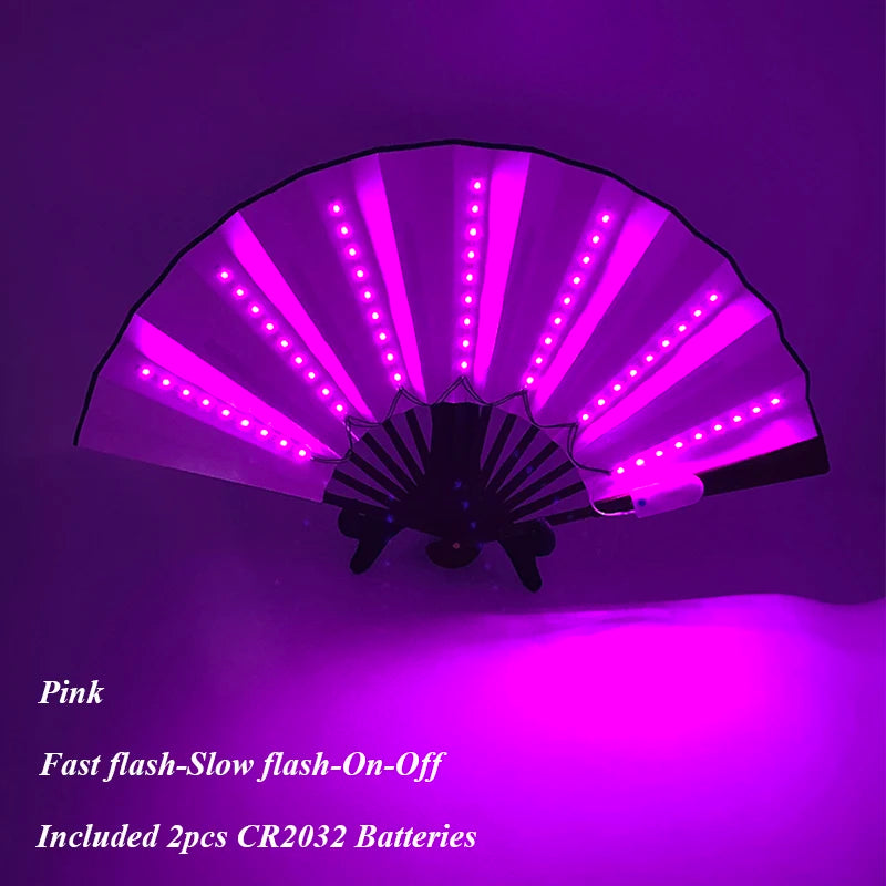 Holiday Carnival party lighting supplies  LED neon light rave fan  folding luminous fan wedding hand fan glowing in the party