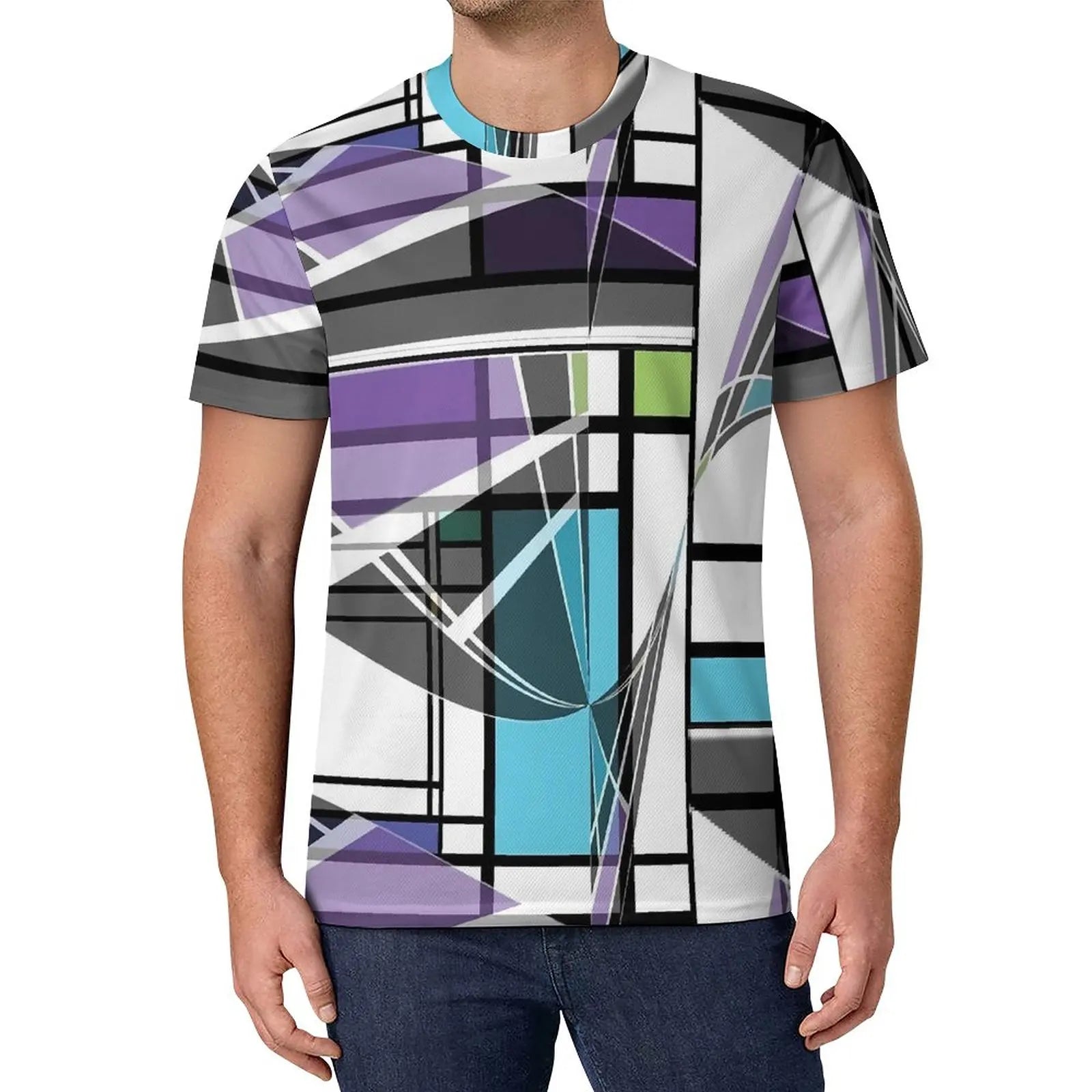 De Stijl Print T Shirt Mondrian Inspired Hippie T Shirts Short-Sleeve Custom Tshirt Fun Oversized Top Tees
