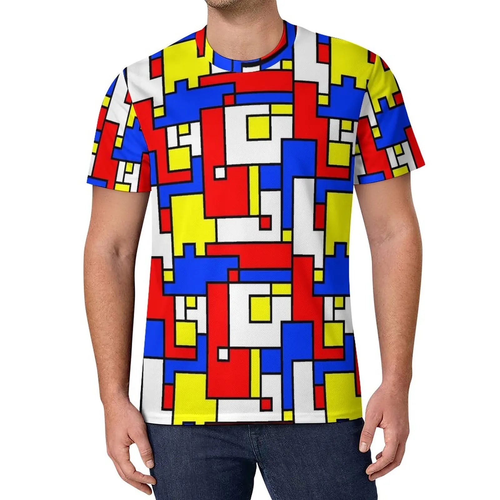 De Stijl Print T Shirt Mondrian Inspired Hippie T Shirts Short-Sleeve Custom Tshirt Fun Oversized Top Tees