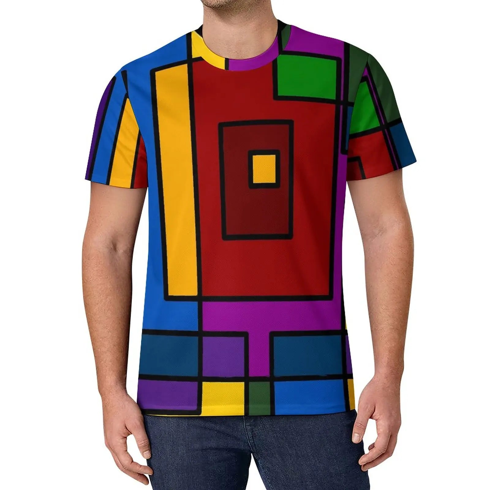 De Stijl Print T Shirt Mondrian Inspired Hippie T Shirts Short-Sleeve Custom Tshirt Fun Oversized Top Tees