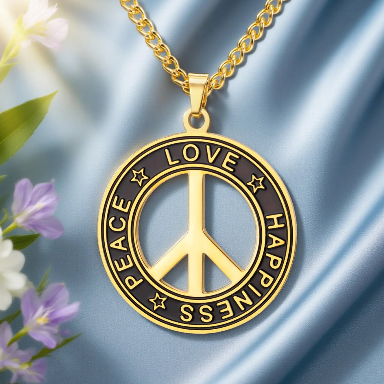 Dawapara Peace Sign Symbol Necklace Peace Love Happiness Blessing Pendant Stainless Steel Jewelry Hippie Accessories