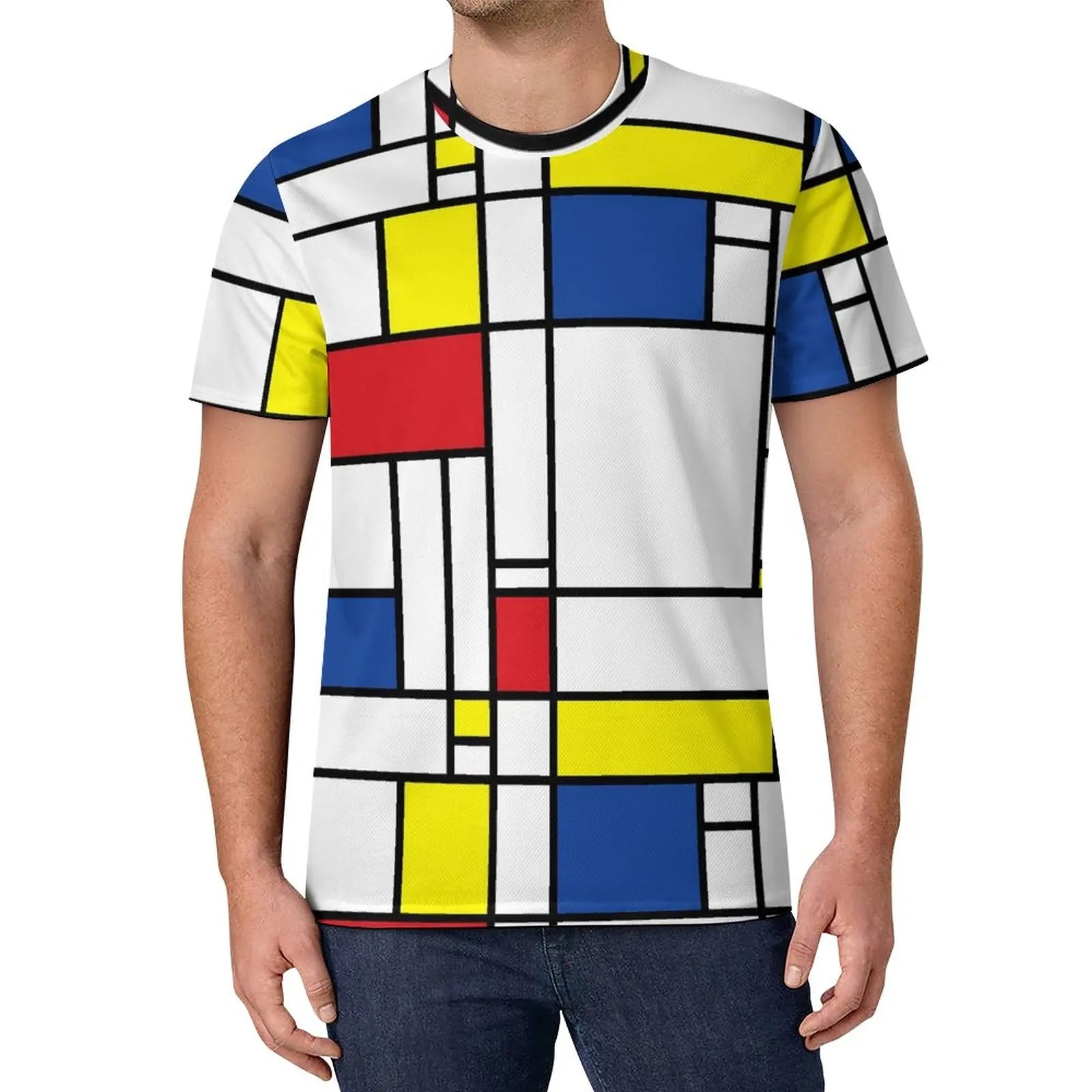 De Stijl Print T Shirt Mondrian Inspired Hippie T Shirts Short-Sleeve Custom Tshirt Fun Oversized Top Tees