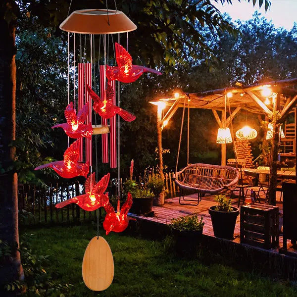 Solar Wind Chimes, Christmas Gifts for Mom & Grandma, Wooden Cardinal with Aluminum Tubes, Outdoor Garden Decor for Valentine‘s