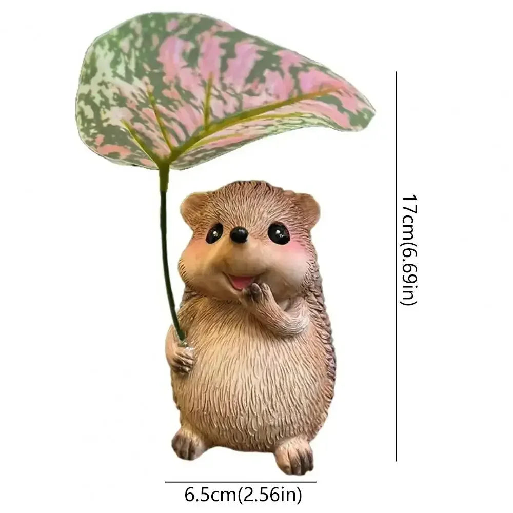 Cute Resin Leaf Umbrella Hedgehog Figurine Garden Hedgehog Statue Resin Animal  Sculpture Outdoor Garden Decor Ornament