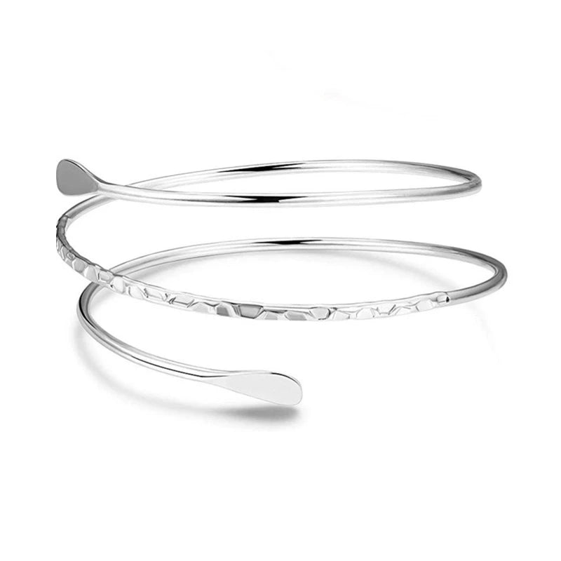 Upper Arm Bracelet Metal Coil Swirl Spiral Shape Armband Cuff Fashion Simple Arm Bangle Armlet Adjustable for Women Girl