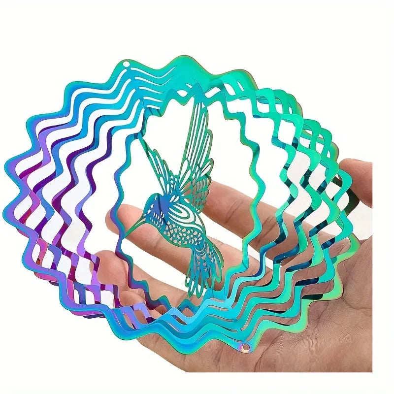 3D Rotating Hummingbird Hanging Ornament Wind Chime Art Deco Style Garden Decoration Wind Spinner