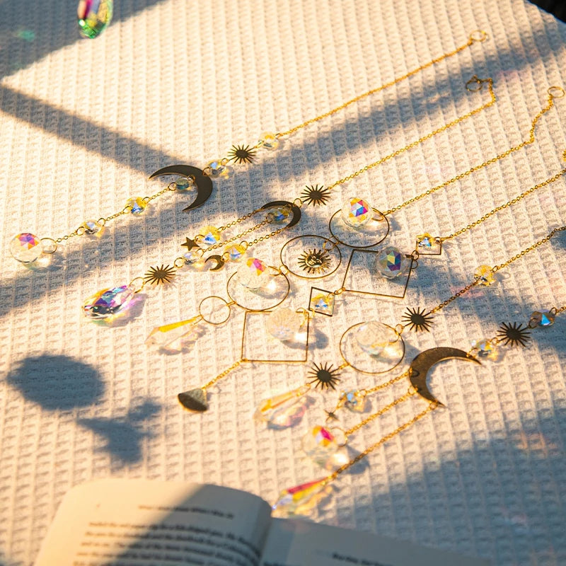 Crystal Suncatcher Moon Star Rainbow Sun Catcher Wind Chime Pendant Sun Catcher Pendants Outdoor Garden Yard Hanging Decor