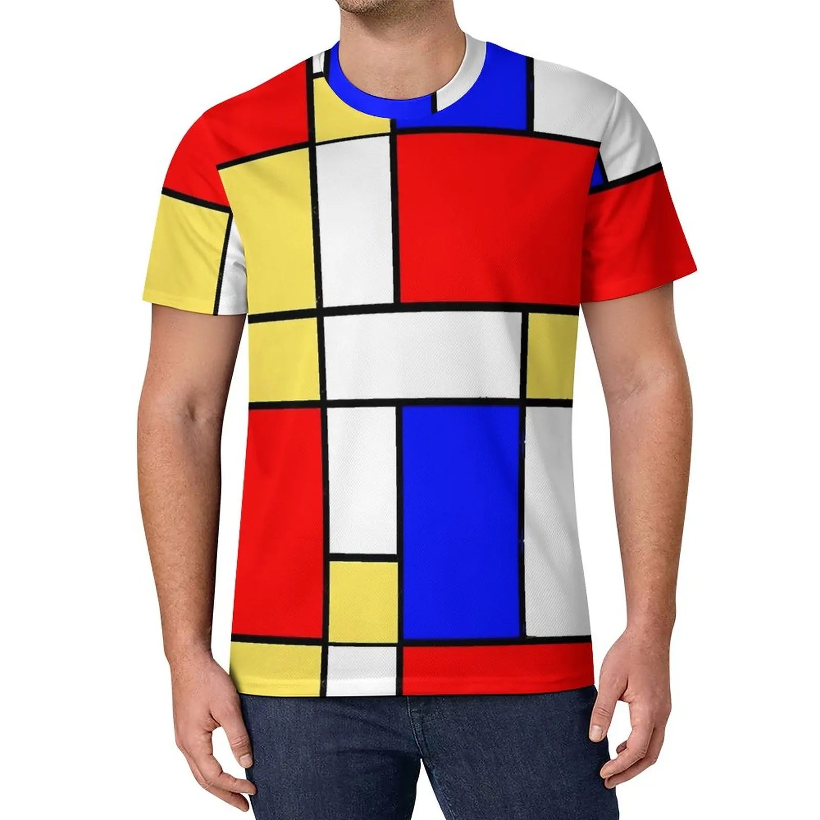 De Stijl Print T Shirt Mondrian Inspired Hippie T Shirts Short-Sleeve Custom Tshirt Fun Oversized Top Tees