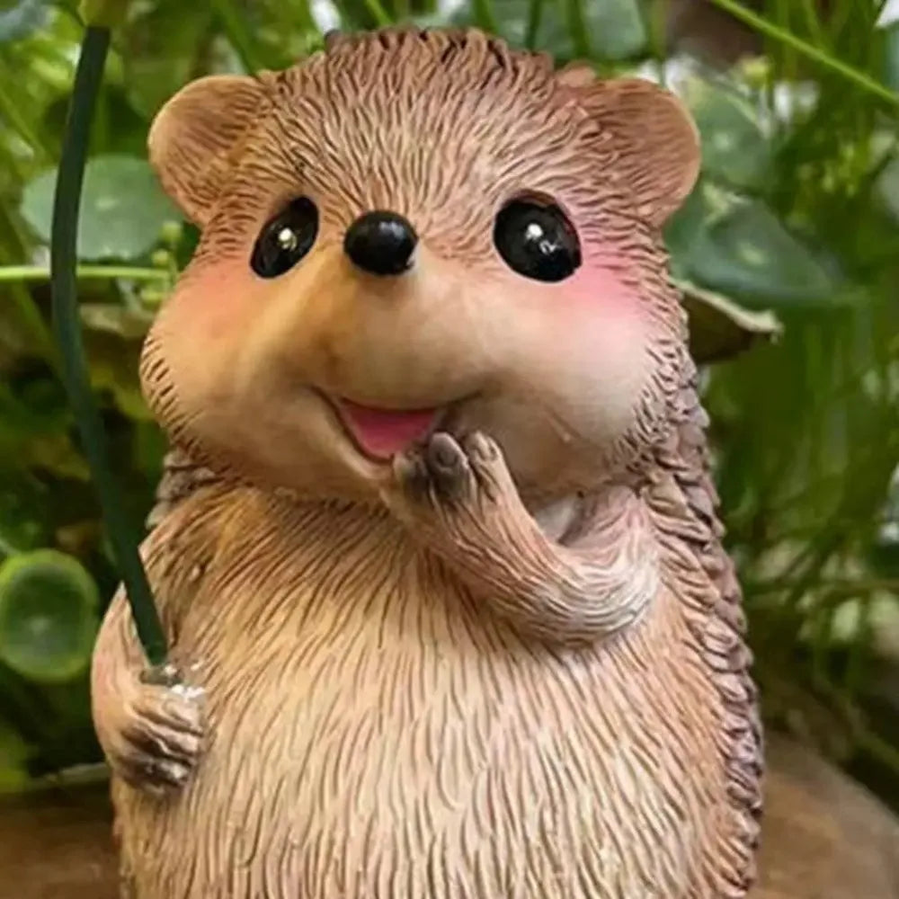 Cute Resin Leaf Umbrella Hedgehog Figurine Garden Hedgehog Statue Resin Animal  Sculpture Outdoor Garden Decor Ornament
