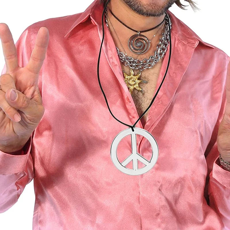Hippie Stainless Steel Silver Peace Sign Pendant Necklace for Men Women Trendy Jewelry Gift