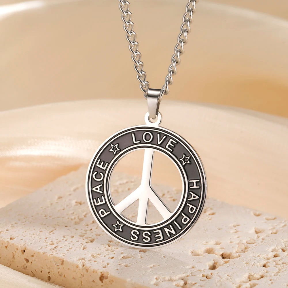 Dawapara Peace Sign Symbol Necklace Peace Love Happiness Blessing Pendant Stainless Steel Jewelry Hippie Accessories