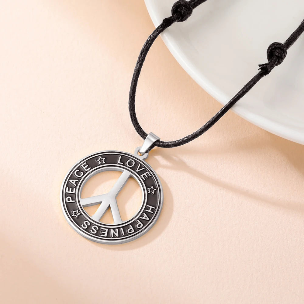Dawapara Peace Sign Symbol Necklace Peace Love Happiness Blessing Pendant Stainless Steel Jewelry Hippie Accessories