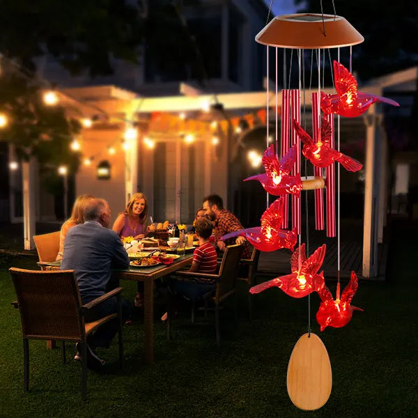 Solar Wind Chimes, Christmas Gifts for Mom & Grandma, Wooden Cardinal with Aluminum Tubes, Outdoor Garden Decor for Valentine‘s