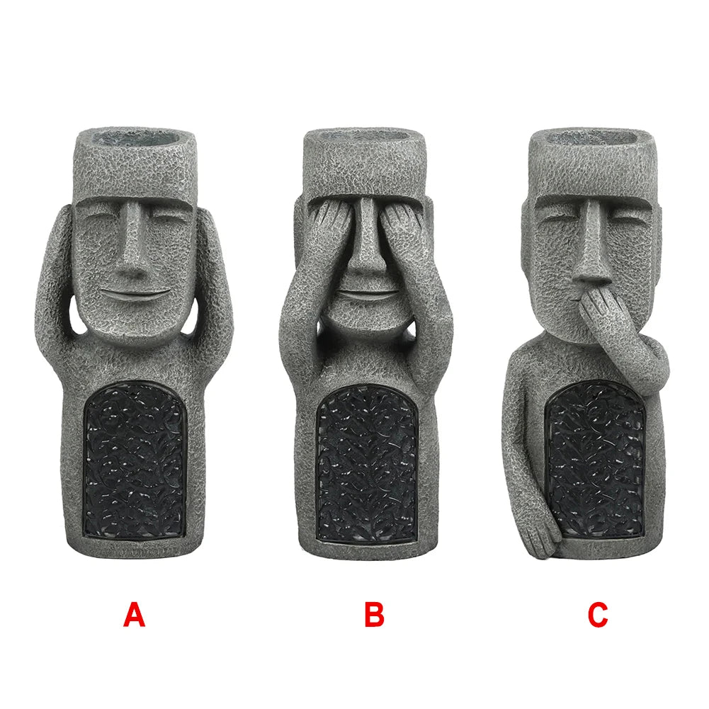 See Hear Speak No Evil Garden Easter Island Statues Creative Resin Sculpture Outdoor Decoration Home Vase Statue Decor Figurine